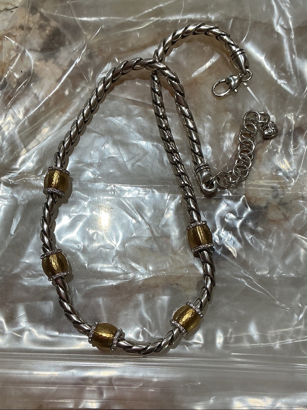 Brighton Silver Twisted Chain Necklace with Gold Accent Beads